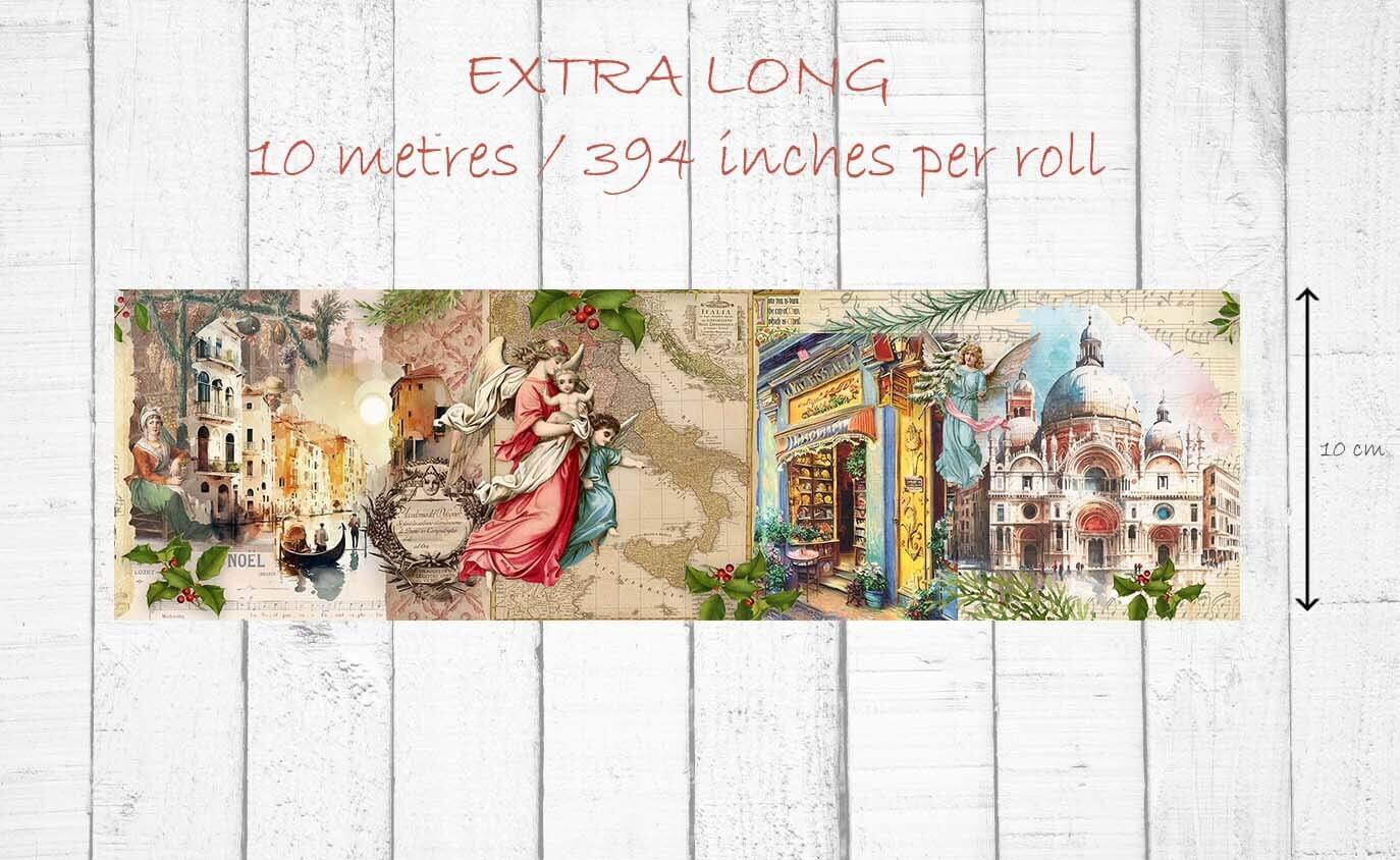 Vintage Christmas in Italy Extra Wide (10 cm / 4 inches) washi tape for scrapbooks, wall decor, journals, crafts and decoupage