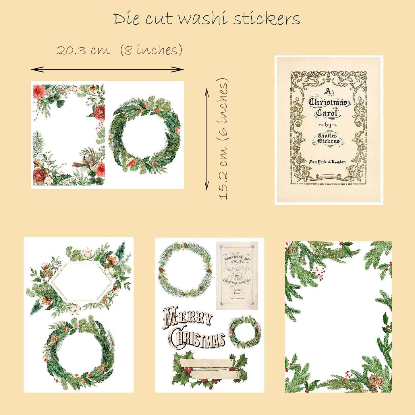 Autocollants et étiquettes washi pour cadeaux de Noël vintage pour albums, journaux, cartes de bricolage, décorations