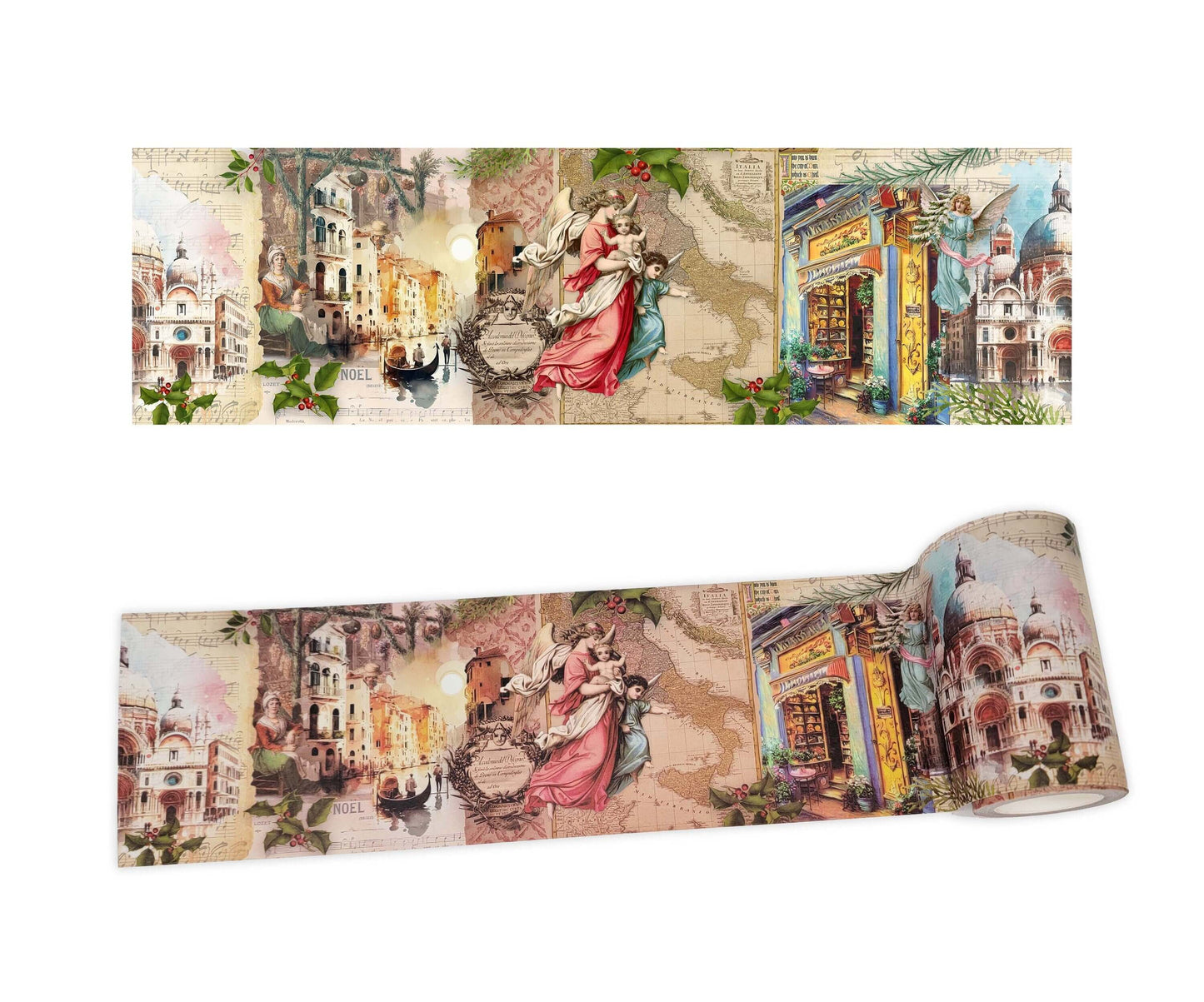 Vintage Christmas in Italy Extra Wide (10 cm / 4 inches) washi tape for scrapbooks, wall decor, journals, crafts and decoupage