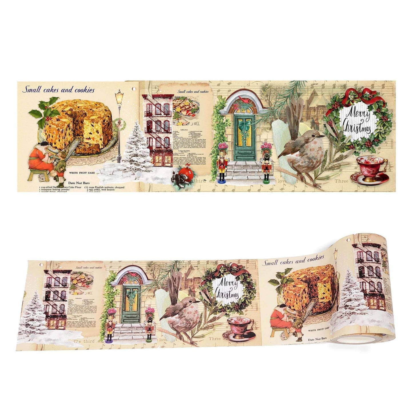 thème de cuisson de Noël vintage Extra Wide (10 cm / 4 pouces) washi tape pour scrapbooking, décoration murale, journaux, artisanat et découpage