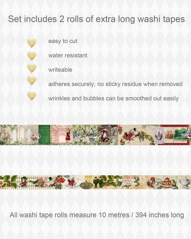 Alice in Wonderland Christmas Stickers, washi Tapes, and Mini Cards Collection