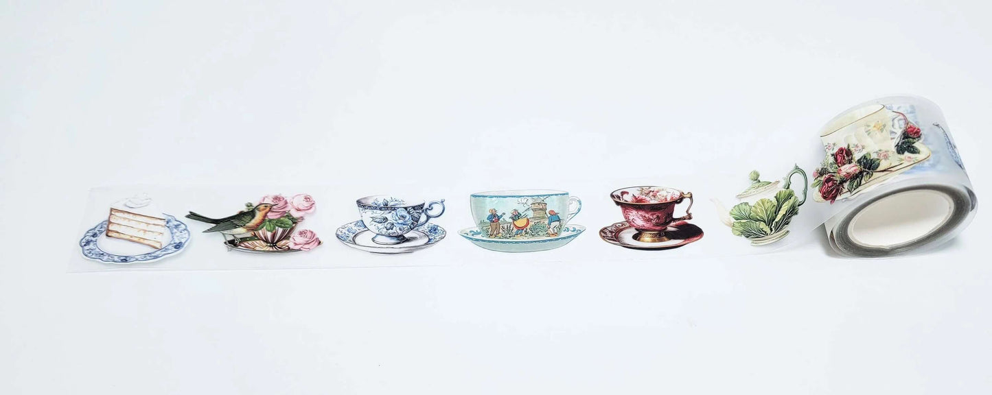 Tea party PET tape for scrapbooks, journals, crafts, and decorating candles, gifts, cards, tags, or phone cases