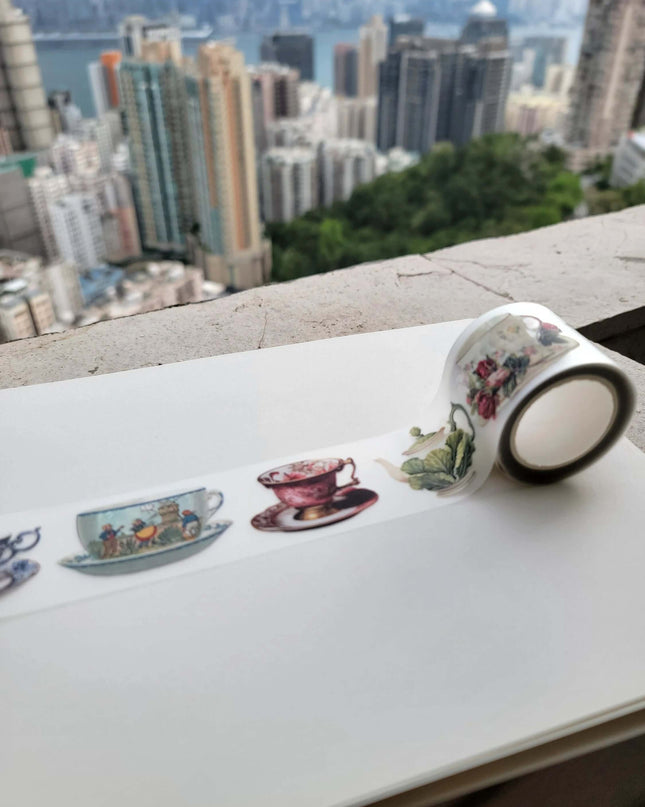 Tea party PET tape for scrapbooks, journals, crafts, and decorating candles, gifts, cards, tags, or phone cases