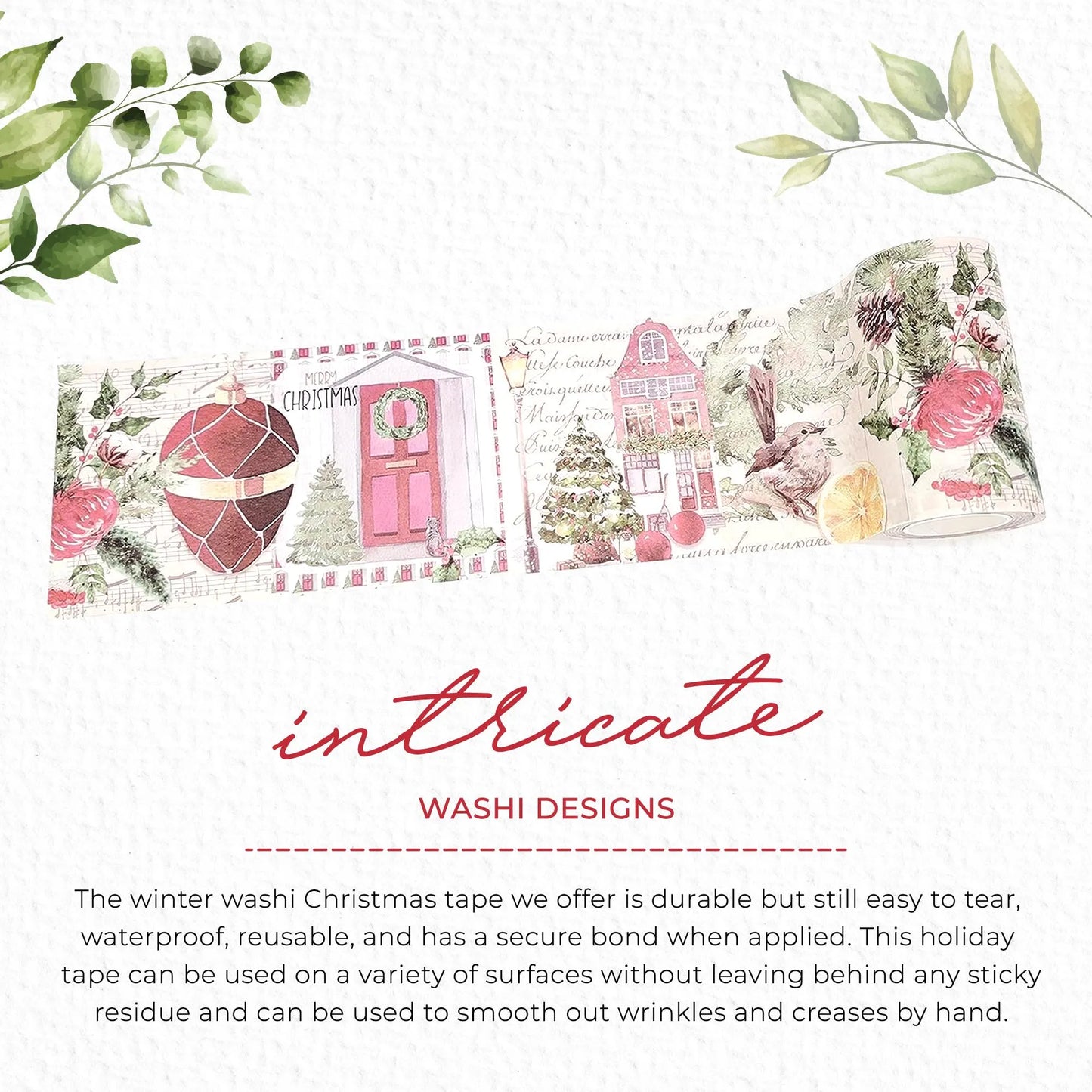 Vintage Christmas Holiday Washi Sticker Tape -extra wide tape