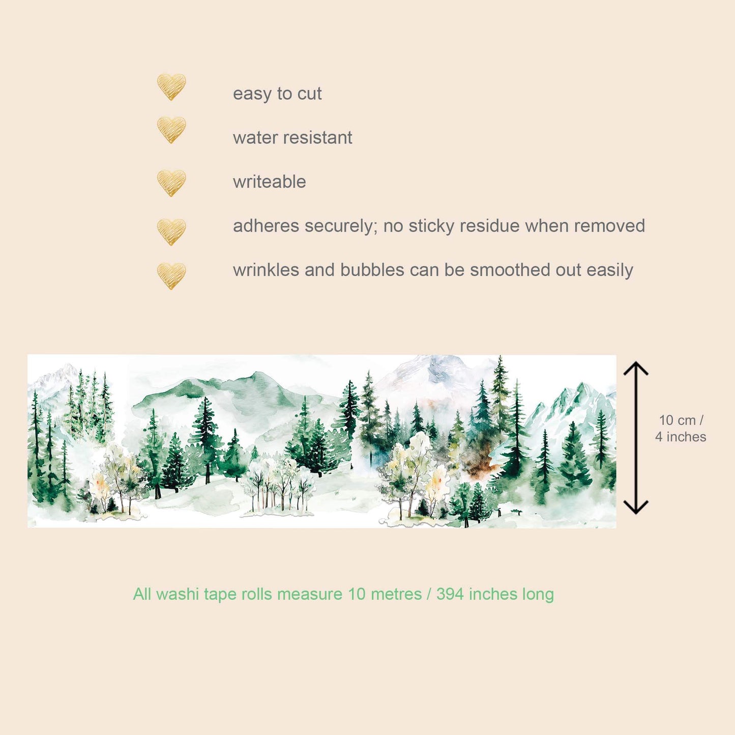 Mountain Forests watercolor extra wide washi tape for crafts, scrapbooks, journals. decorating and wallpaper borders