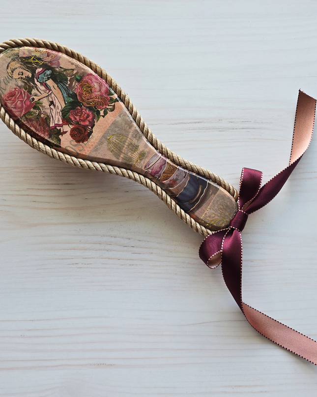 Alice in Wonderland handmade round decoupage hairbrush - one of a kind gift !