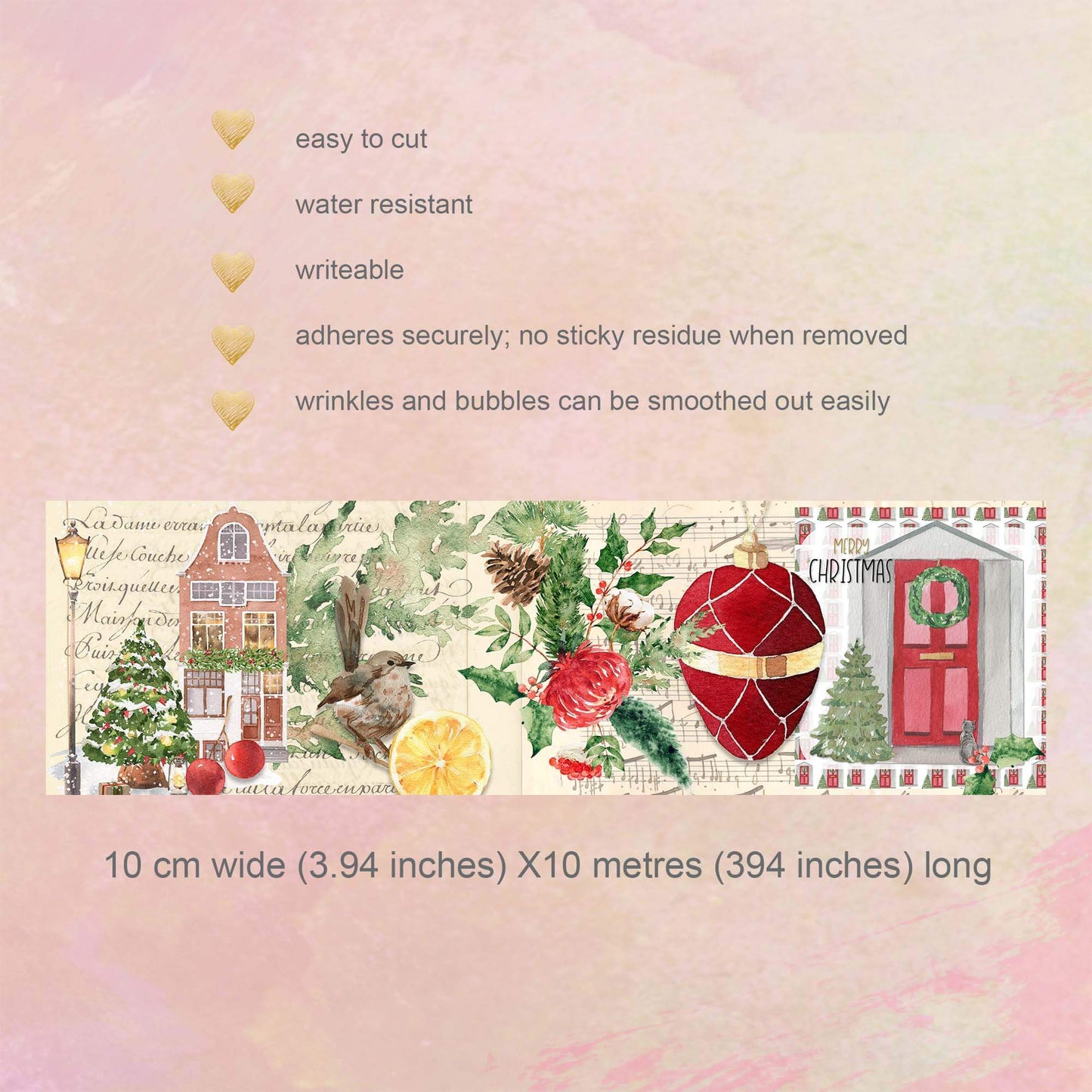 Vintage Christmas Holiday Washi Sticker Tape -extra wide tape