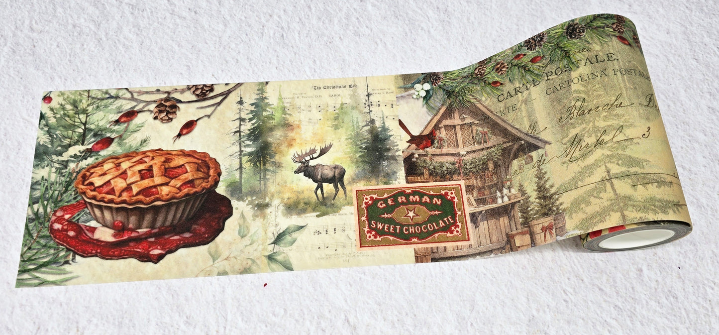 Ruban adhésif washi extra large vintage de Noël à Paris. Extra-long 10 mètres pour la décoration, le découpage, l'artisanat, la bordure de papier peint temporaire
