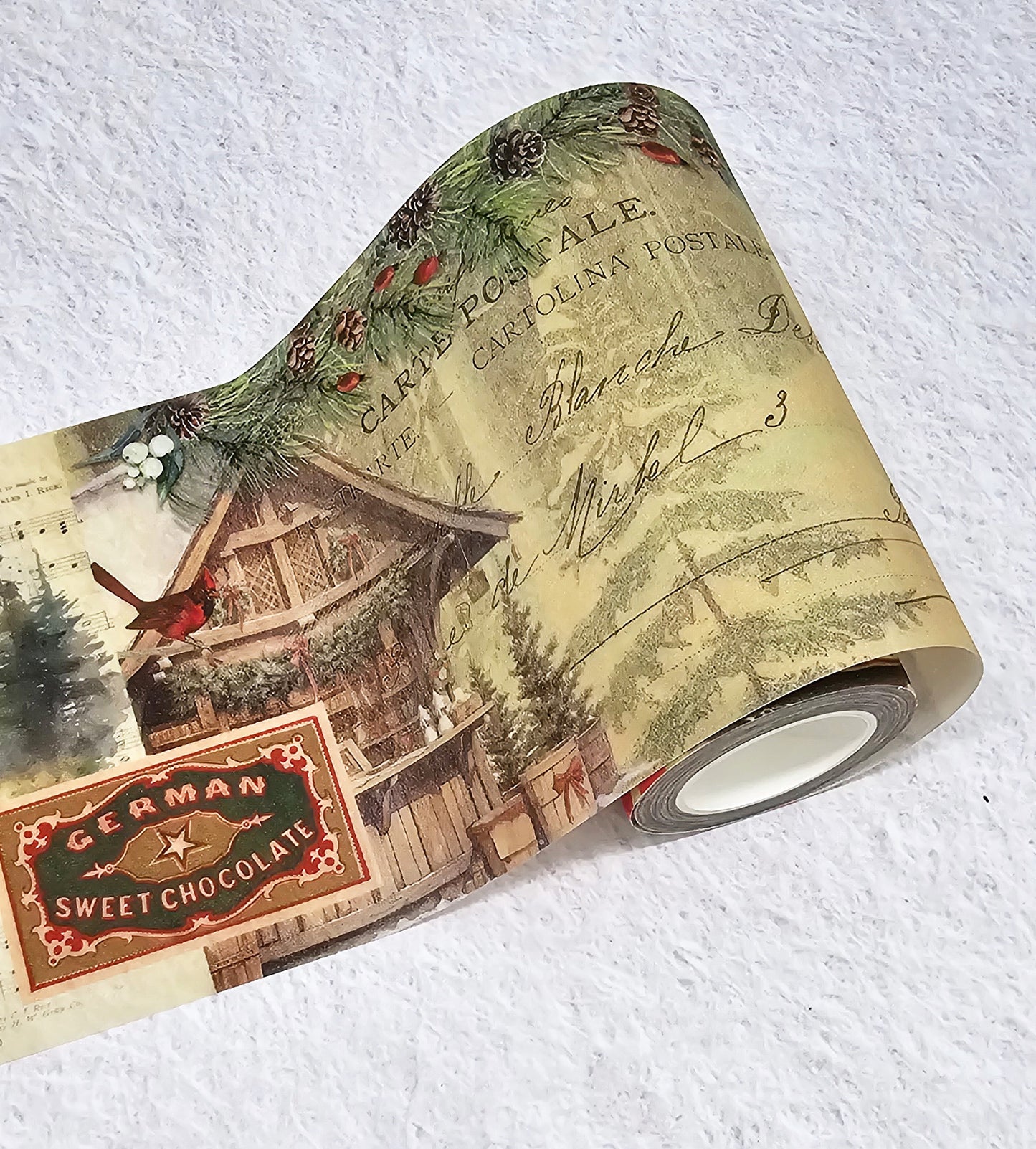 Ruban adhésif washi extra large vintage de Noël à Paris. Extra-long 10 mètres pour la décoration, le découpage, l'artisanat, la bordure de papier peint temporaire