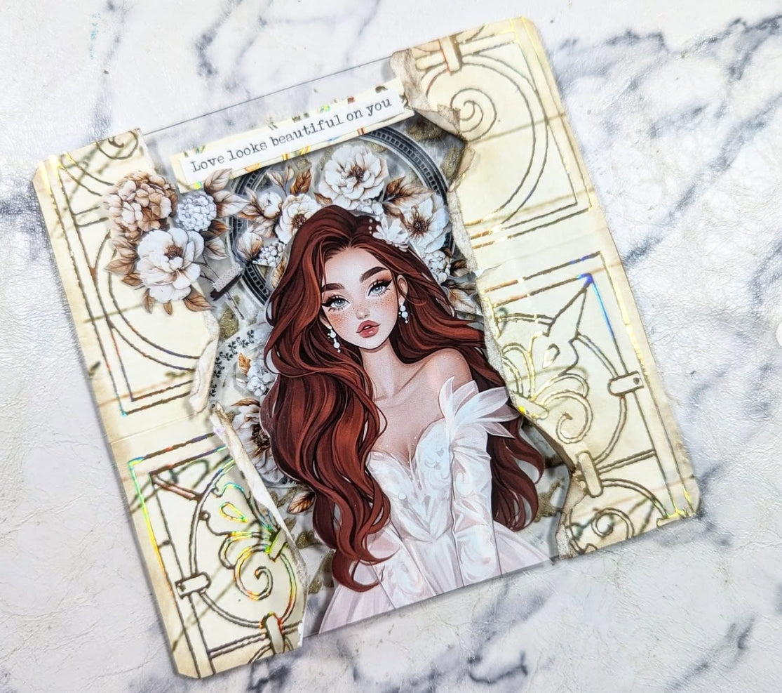 Bridal washi tape mixed media layout from ASMR Mixed Media & Art Journal artist Shelley