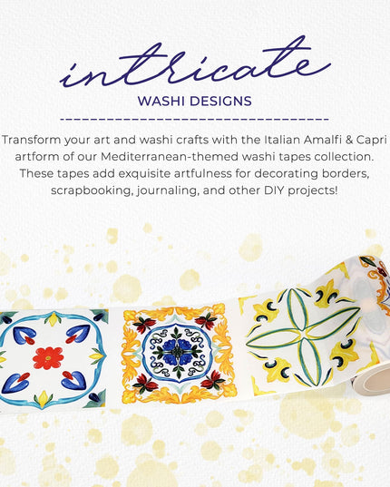 Mediterranean Portuguese Italian Tiles Pattern Washi Tape, Extra Wide 4 inches / 10 cm Repositionable Sticker Tape Roll - Serenity Fair