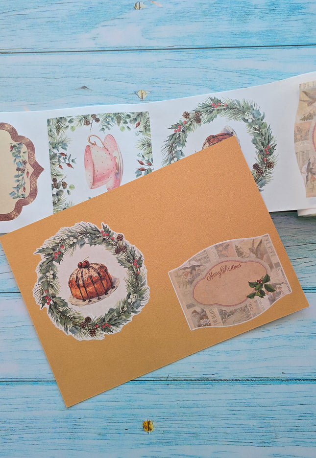 Vintage  Christmas holiday washi stickers -die cut. Writeable, re-useable, leaves no sticky residue