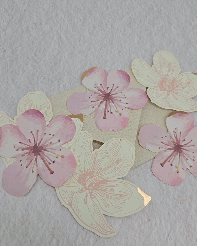 Cherry blossoms sakura die cut cards with gold foil  (Set of 6 )