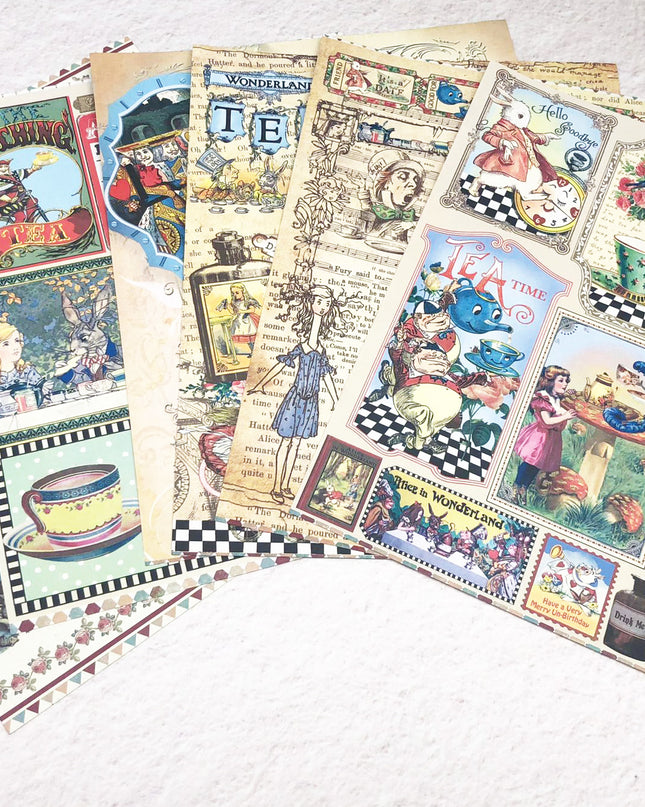 Alice in Wonderland scrapbook papers (6 double sided sheets)