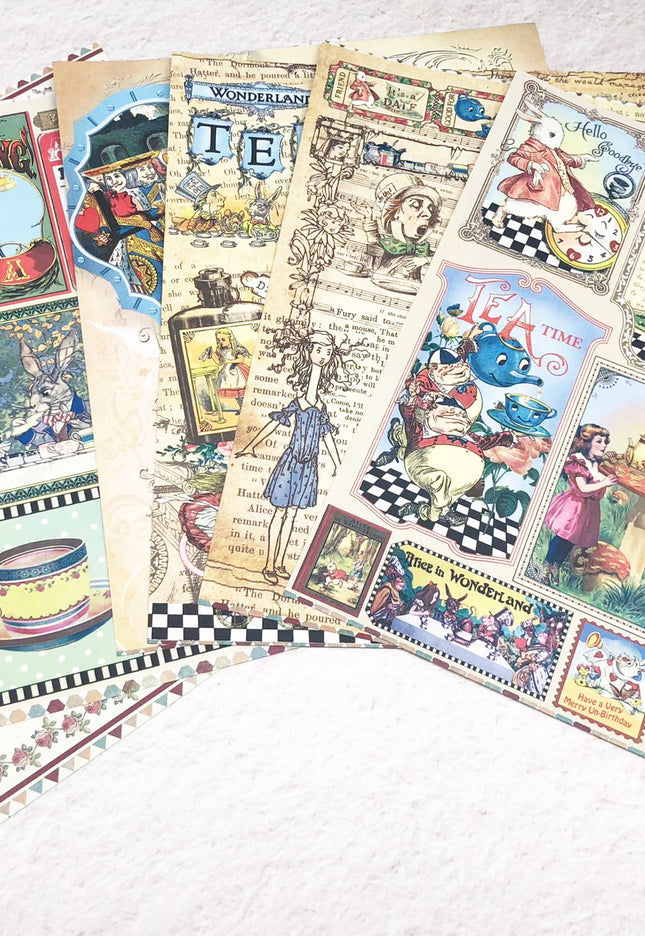 Alice in Wonderland scrapbook papers (6 double sided sheets)