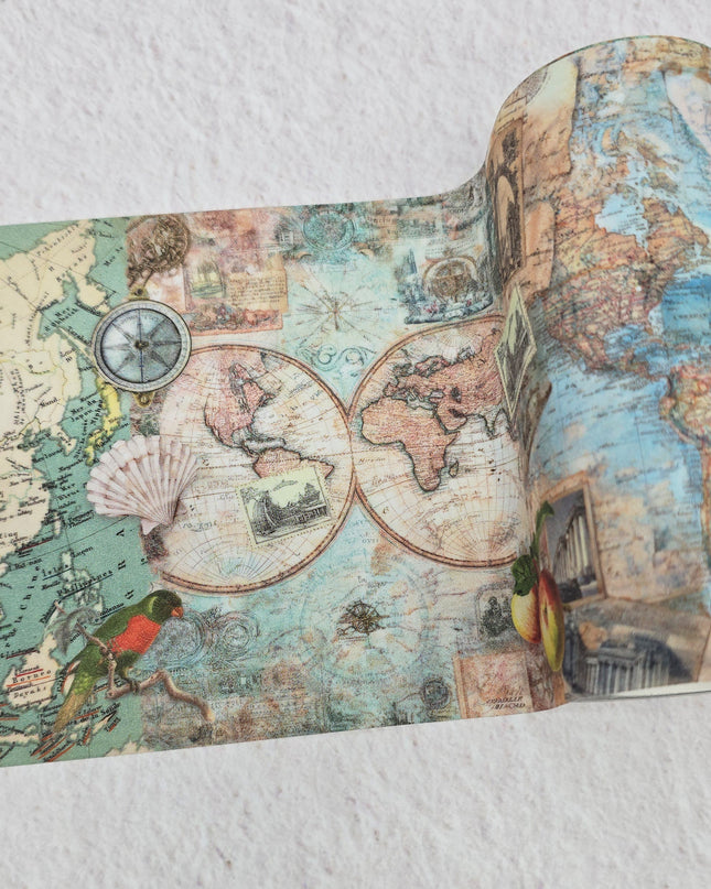 Extra Wide Antique Map Glitter Washi Tape (12cm) | SFWashi
