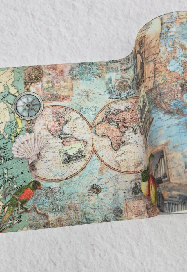Extra Wide Antique Map Glitter Washi Tape (12cm) | SFWashi