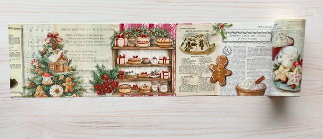 🎄 Vintage Christmas Baking Extra-Wide Washi Tape (12 cm x 3 m)