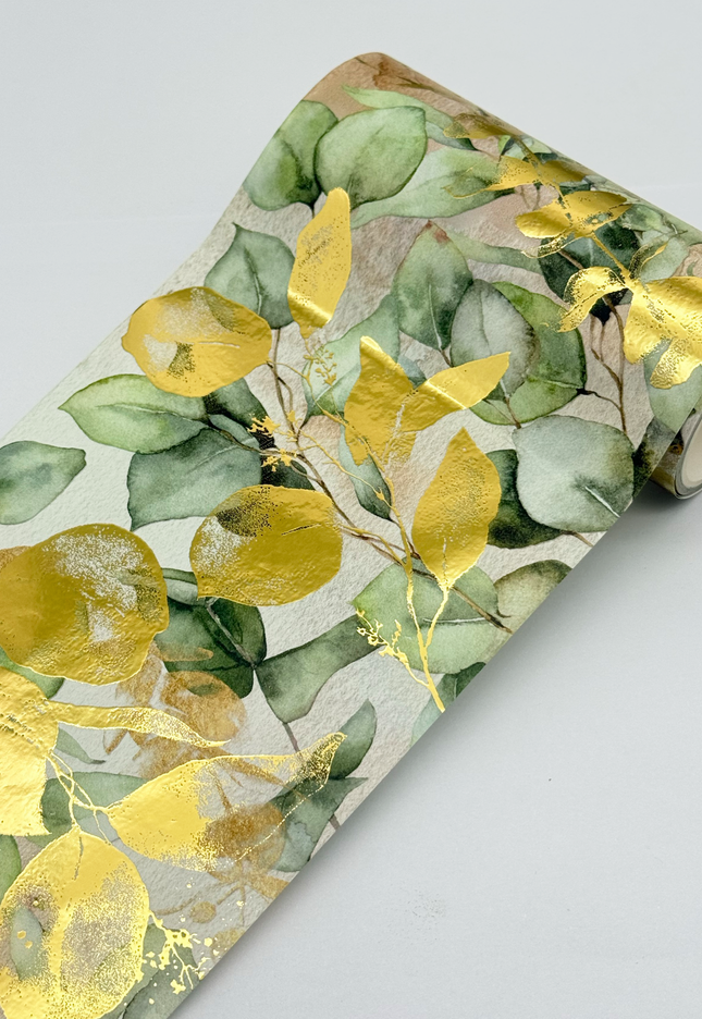Eucalyptus Watercolor gold foil extra wide washi tape