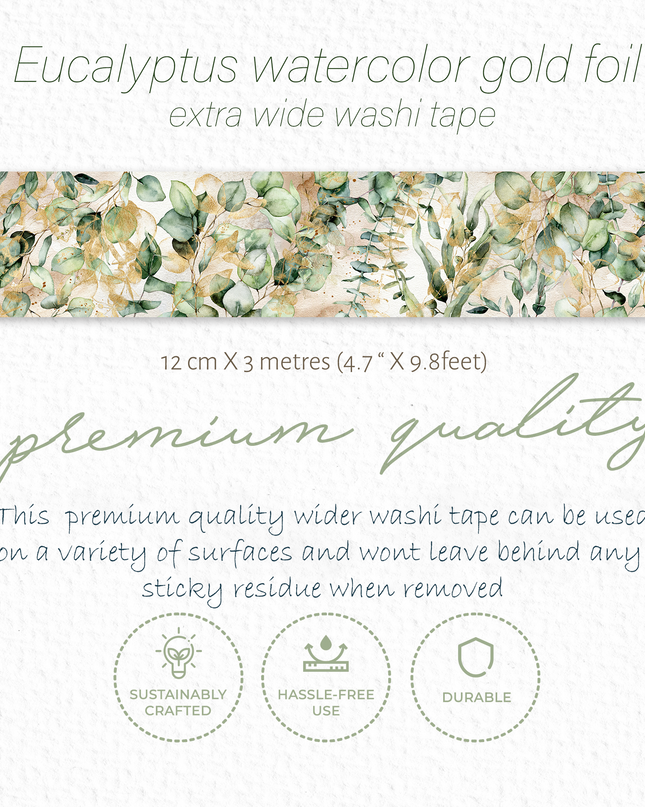Eucalyptus Watercolor gold foil extra wide washi tape