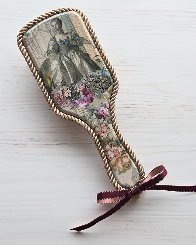 French Rococo Handmade Decoupage Wood Hairbrush - one of a kind gift !
