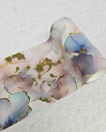 Violet floral gold foil design extra wide washi tape