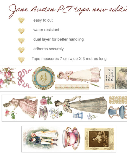 Jane Austen theme PET sticker tapes for journals, card making and scrapbooking