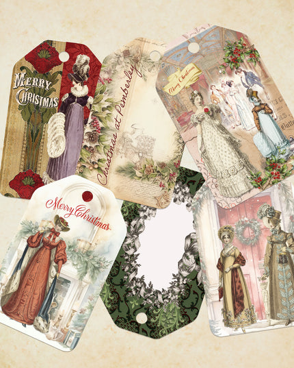 Jane Austen Christmas Printable Tags – Set of 4 | Double‑Sided Gift, Name Tags