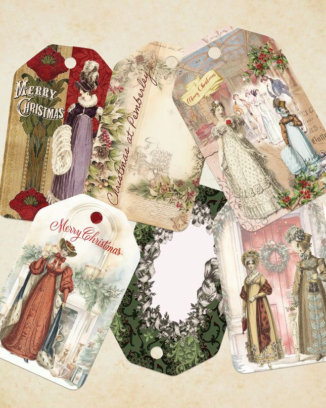 Jane Austen Christmas Printable Tags – Set of 4 | Double‑Sided Gift, Name Tags