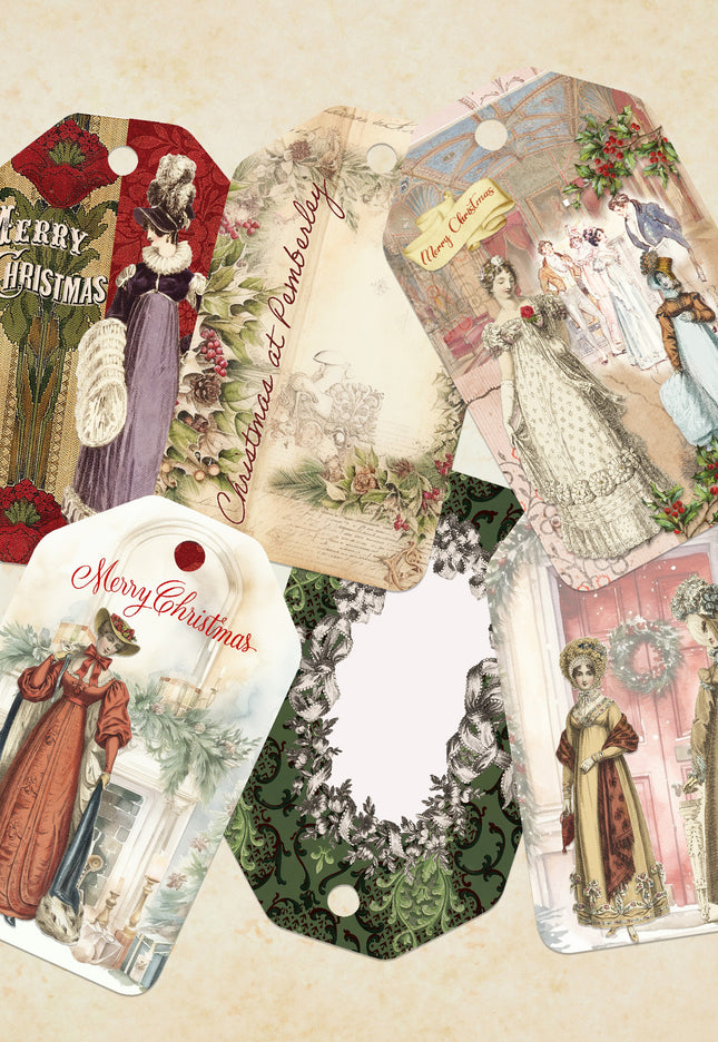 Jane Austen Christmas Printable Tags – Set of 4 | Double‑Sided Gift, Name Tags