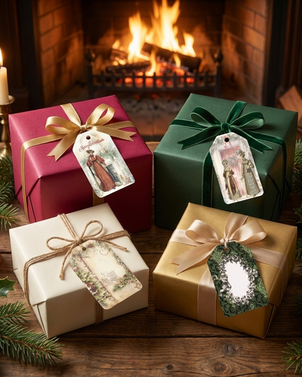 Jane Austen Christmas Printable Tags – Set of 4 | Double‑Sided Gift, Name Tags