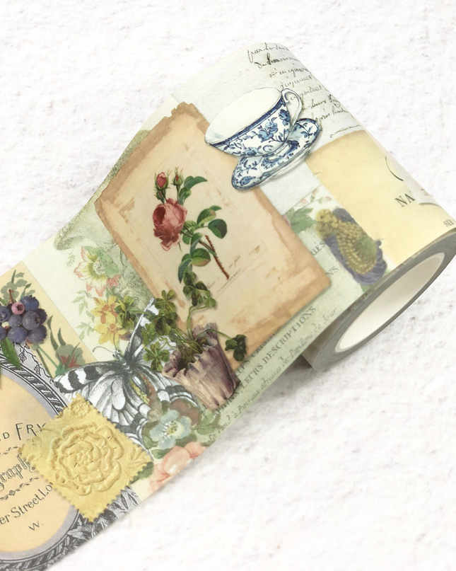 Jane Austen Regency era botanical gardens wide washi sticker tape for journals, scrapbooks, planners, decoupage, wall decor and crafts