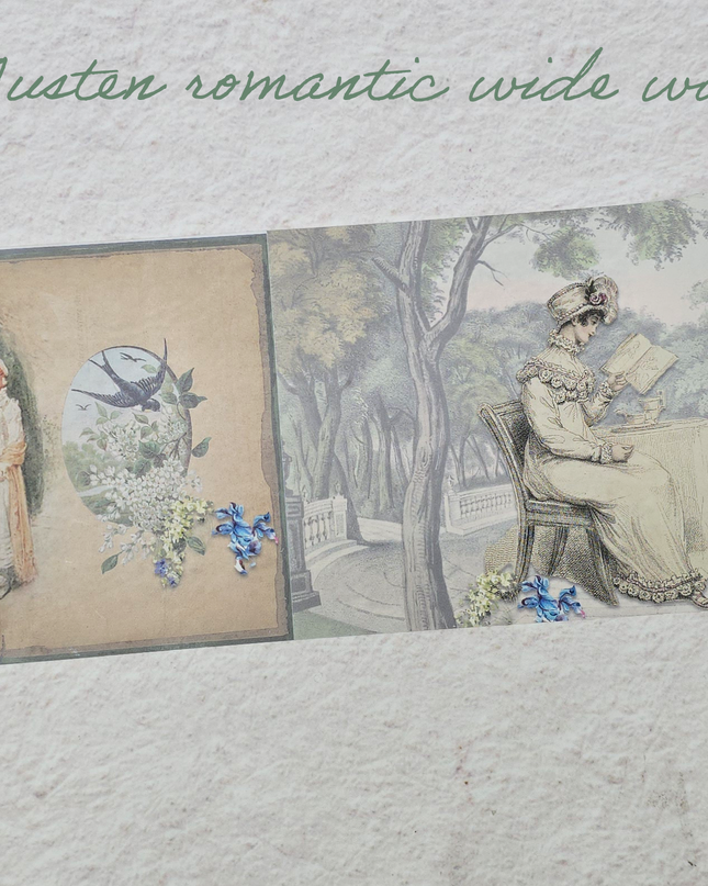 Jane Austen romantique vintage EXTRA WIDE 4 pouces / 10 cm washi tape. 10 mètres de long pour les albums, les journaux, les travaux manuels, les bordures de papier peint, les cadeaux.