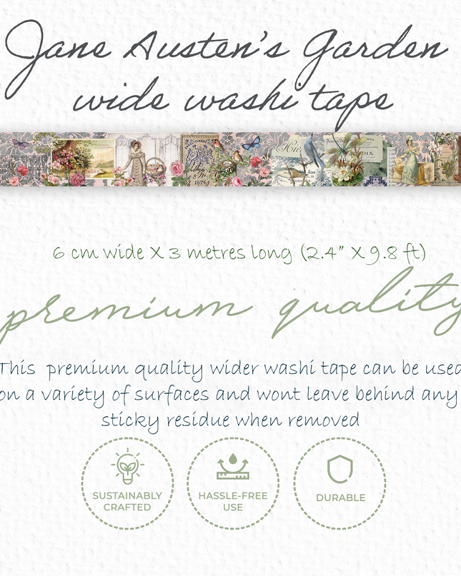Jane Austen Lavender Garden Washi Tape – 6 cm Wide