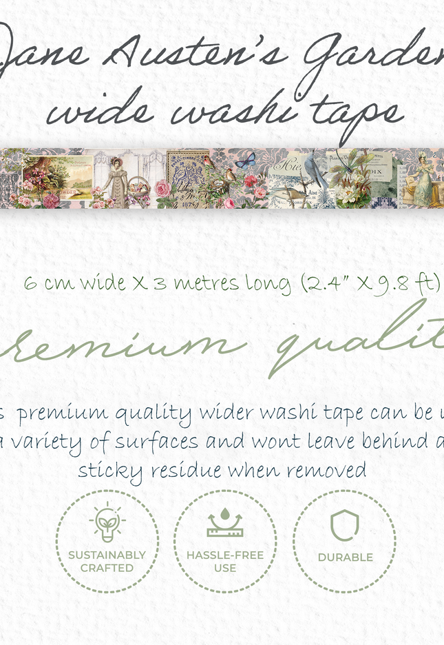 Jane Austen Lavender Garden Washi Tape – 6 cm Wide