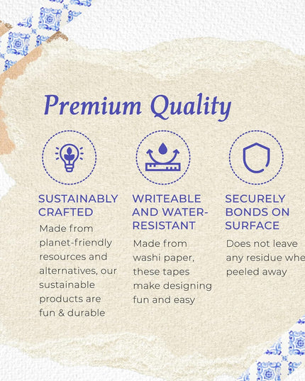 Moroccan blue and white tiles Pattern Washi Tape, Extra Wide 4 inches / 10 cm Repositionable Sticker Tape Roll