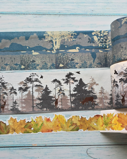 Mountain Nature Forest woodland washi Sticker Tape Ensemble de 3 rouleaux de ruban washi extra longs. pour les albums, l'artisanat, la décoration, le découpage