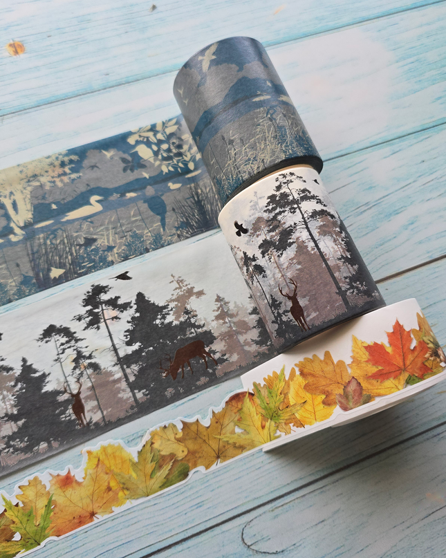 Mountain Nature Forest woodland washi Sticker Tape Ensemble de 3 rouleaux de ruban washi extra longs. pour les albums, l'artisanat, la décoration, le découpage