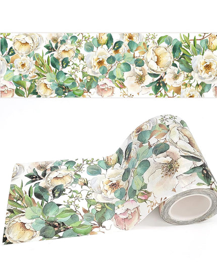 Ruban Washi à camélias floraux blancs Extra large pour scrapbooking, décoration murale, art mural, bordure de papier peint temporaire pour scrapbooking. Aucun résidu collant !