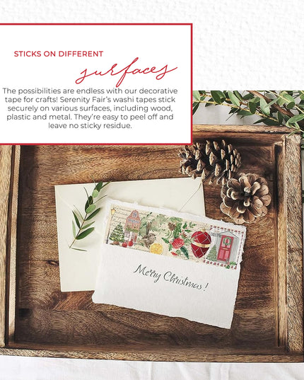 Christmas in Paris Vintage Extra Wide washi Sticker Tape. Extra-Long 10 meters for Decorating, decoupage, Crafts, temporary Wallpaper Border