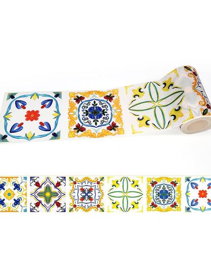 Mediterranean Portuguese Italian Tiles Pattern Washi Tape, Extra Wide 4 inches / 10 cm Repositionable Sticker Tape Roll - Serenity Fair