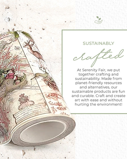 Christmas in Paris Vintage Extra Wide washi Sticker Tape. Extra-Long 10 meters for Decorating, decoupage, Crafts, temporary Wallpaper Border