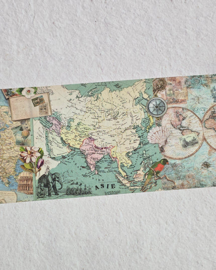 Extra Wide Antique Map Glitter Washi Tape (12cm) | SFWashi