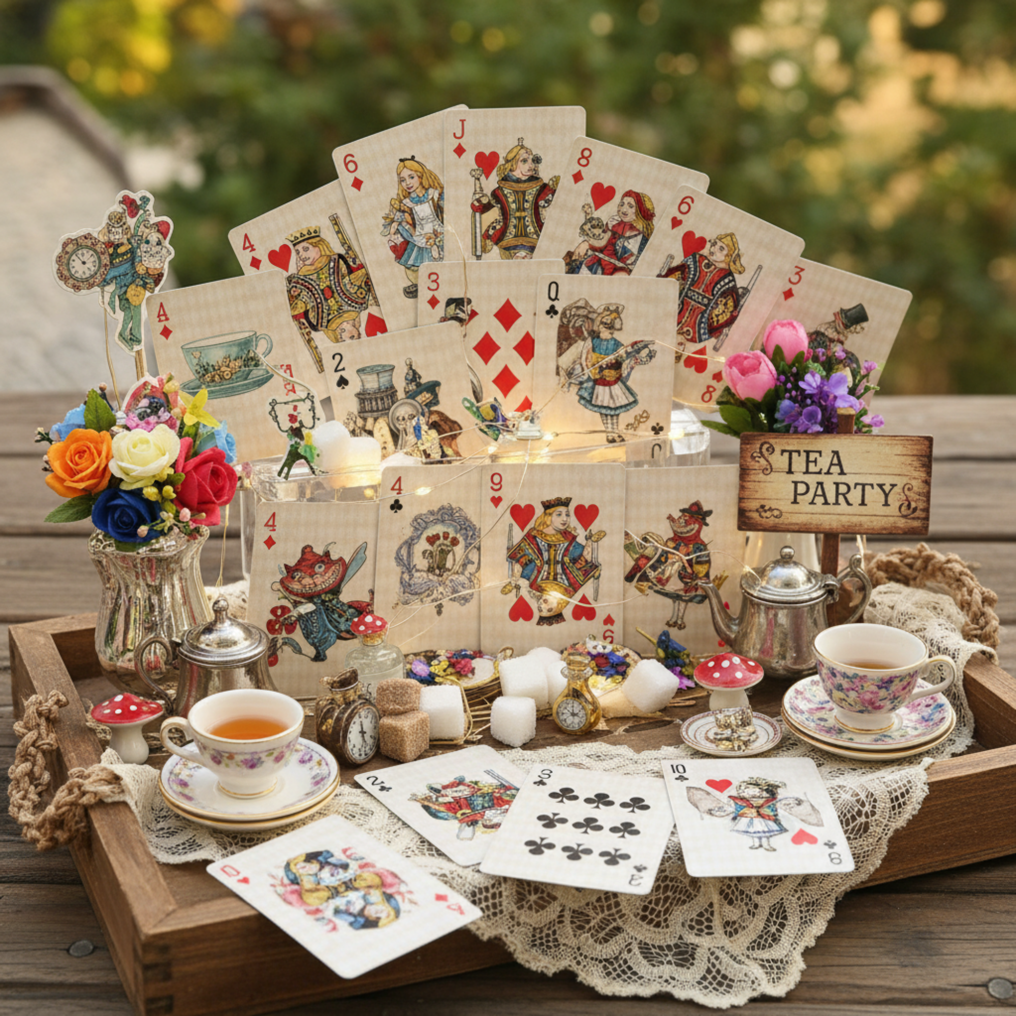 Playing Card Tea Set Alice in Wonderland Vintage Playing Cards Deck for Tea Party Games, De