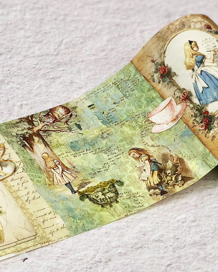 Alice in Wonderland vintage collage Extra Wide washi sticker tape for scrapbooks, Crafts, journals, DIY Cards Tea Party Decorations