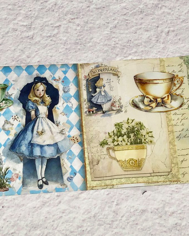 Alice in Wonderland vintage collage Extra Wide washi sticker tape for scrapbooks, Crafts, journals, DIY Cards Tea Party Decorations