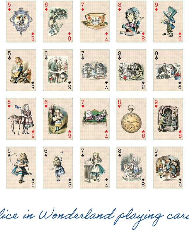 Alice in Wonderland Vintage Playing Cards Deck for Tea Party Games, Decorations and Crafts