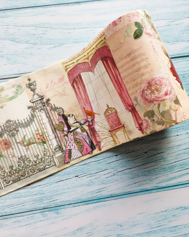 Alice in Wonderland Gold foil Extra Wide washi sticker tape for scrapbooks, Crafts, journals, DIY Cards Tea Party Decorations