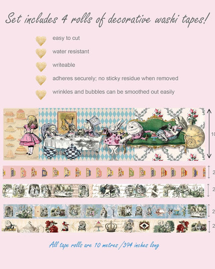 Charmante bande washi Alice au pays des merveilles et autocollants découpés, ensemble pour journal, découpage, scrapbooking, artisanat de décoration