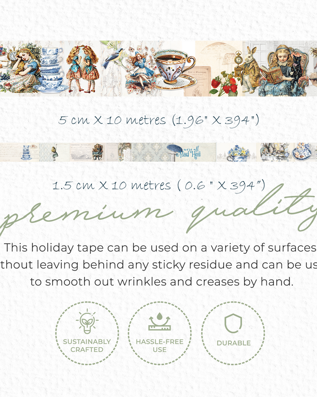 Alice in Wonderland vintage tea party washi tapes set -Multi USE - for scrapbooks, Gift Wrapping, DIY Crafts, Bullet journals